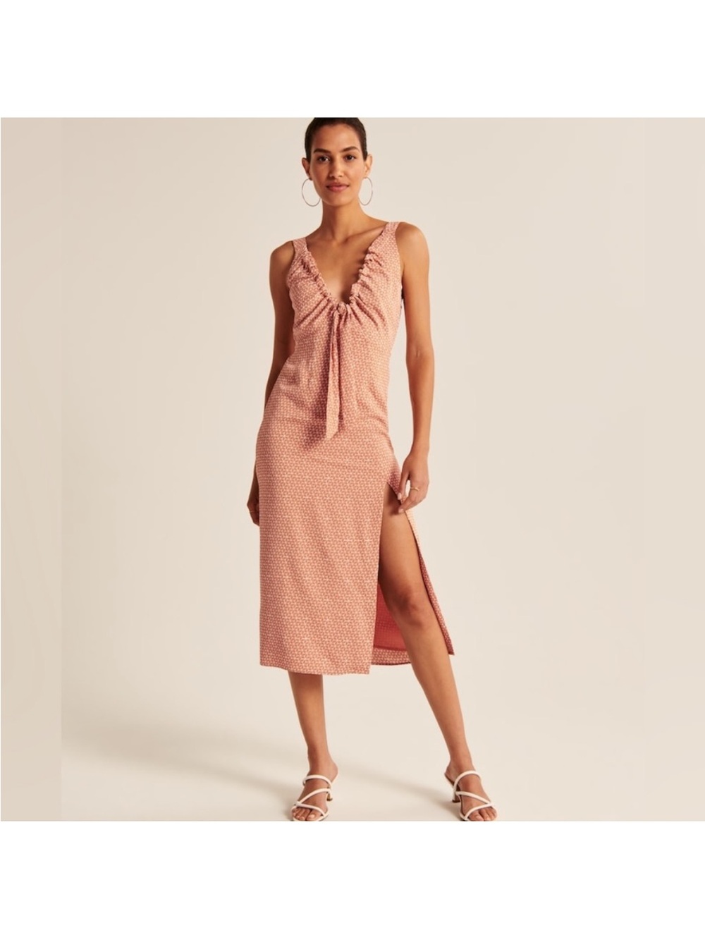 Abercrombie Cinch-Front Midi Dress, Dusty Pink Pattern, Small